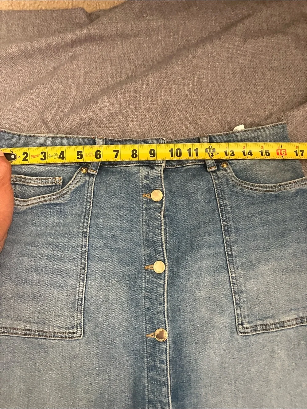 Michael Kors Denim Gold Button Front Skirt Sz 12